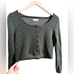 Madewell Green and Black Gingham Button-Up Cropped Cardigan